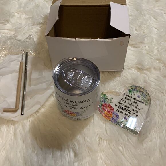 Ladies retirement gift wine/drink cup with stainless straw & brush & heart decor - Picture 6 of 10